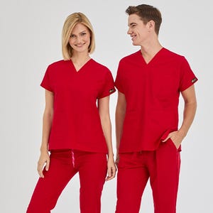 Red Dr.Greys Model Terikoton Scrub Set | Arzthelferin Uniform & Ärzte | V-Neck Scrub Unisex Personalisierung Krankenhaus Arbeitskleidung