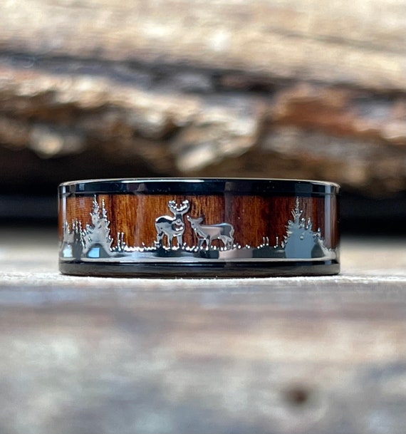 Black Tungsten Hunting Ring Tungsten Wedding Band Deer Stag