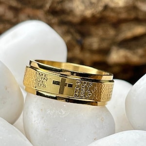 Gold Plated Stainless Steel Fidget Spinner Ring Lords Prayer