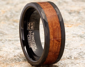 Whiskey Barrel Ring Mens Wedding Band Wood Inlay Ring - Etsy