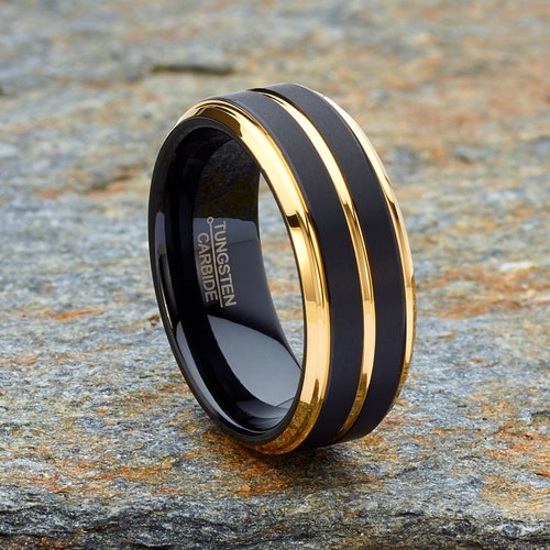 Black Gold Ring Mens Wedding Band 8mm Engagement Ring Yellow - Etsy