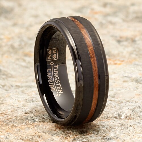 Whiskey Barrel Ring With Wood Inlay Unique Mens Wedding Band - Etsy