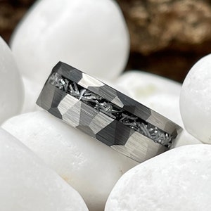 Tungsten Ring, Meteorite Ring, Hammered Wedding Band, Mens Rings, Wedding Band, Mens Wedding Ring 8mm Wide