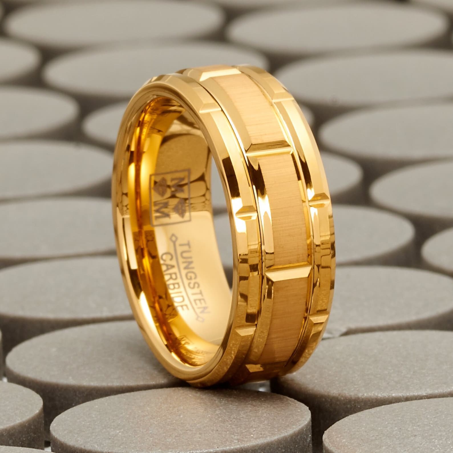 Mens Gold Plated Tungsten Carbide Horizontal Brushed Wedding Etsy