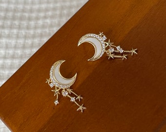 Pendientes luna y estrella muy brillantes