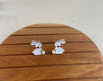 Pendientes de conejito de Pascua, regalos de conejito de Pascua para niñas, hechos de cobre y plata 925.
