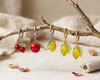 Pendientes de fruta/Pendientes de limón Pendientes de manzana y cereza