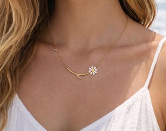 Collar de margaritas, baño de oro de 18 quilates – acero inoxidable 316L – 41+5 cm