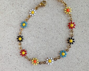 Pulsera Daisy mujer niña chapada en oro 18k fabricada en acero inoxidable resistente al agua