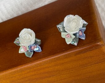 Blaue Blumen Ohrringe auffällige Ohrringeaus Ton und Silber 925
