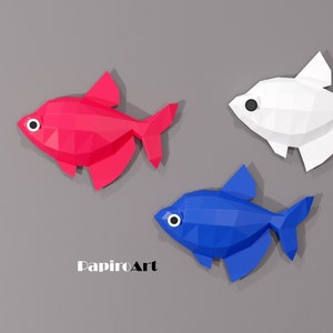 Pesce, PDF e SVG, Papercraft Pesce sul muro, 2 dimensioni, Pesce rosso, Pesce 3d, Boccia per pesci, Acquario, Pesci di carta, Papercraft pesce rosso