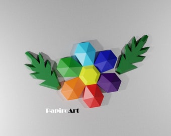 Flor mágica, Flor arcoíris, Flor 3D, Decoración del hogar, Flores en la pared, flover, Plantilla, Decoración de pared