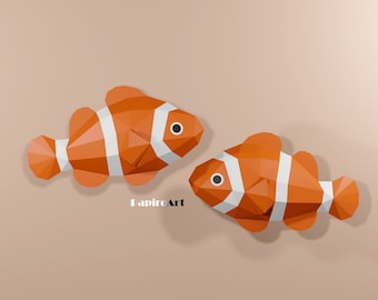カクレクマノミ、ペーパークラフトの魚、3D魚、金魚鉢、水族館、紙の魚