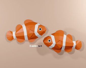 ClownFish, Papercraft Fish, 3d fish, Fish Bowl, Aquarium, Paper fishes, Fish for gift, Templates