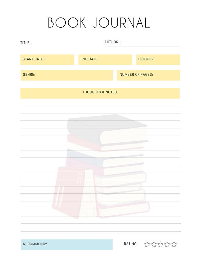 Book Journal Printable, Printable Reading Journal, Reading Tracker