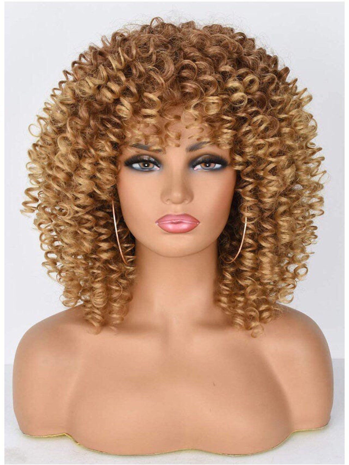 Curly Afro Wig With Bangs Curly Hair Wig Afro Synthetic Heat Etsy