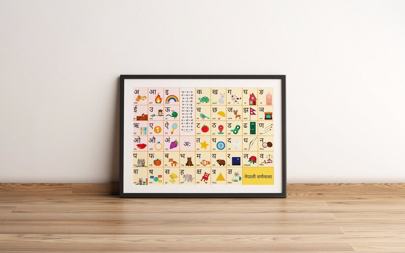 nepali only alphabet poster educational print wall art etsy