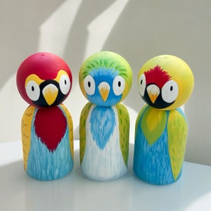 Parrot Peg Dolls , Animal Peg Dolls