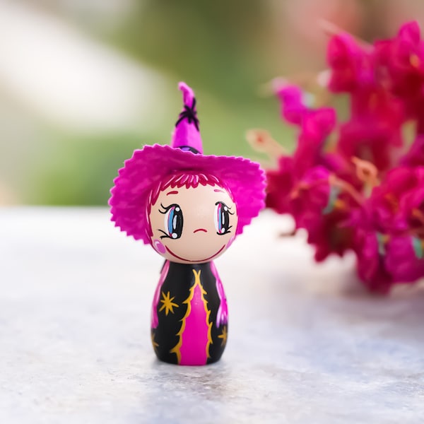 Pink Witch Peg doll , halloween peg doll