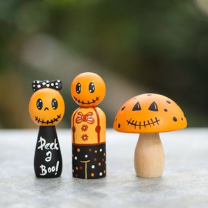 Halloween pumpkin peg dolls | halloween doll set