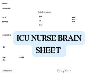 ICU Simple Report Sheet; Nurse's Brain, PDF Printable Digital Download, Critical Care RN, Registered Nurse Work Accessory