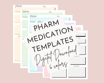 Nursing Pharmacology Medication Template; 6 Colors, 6 Page PDF Digital Download, NCLEX Prep, Med-Surgical, Pediatrics, OB