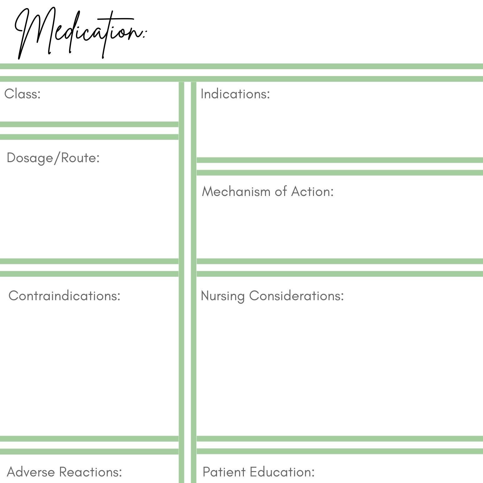 PHARMACOLOGY Medication Template Nursing School Guide Drugs Etsy