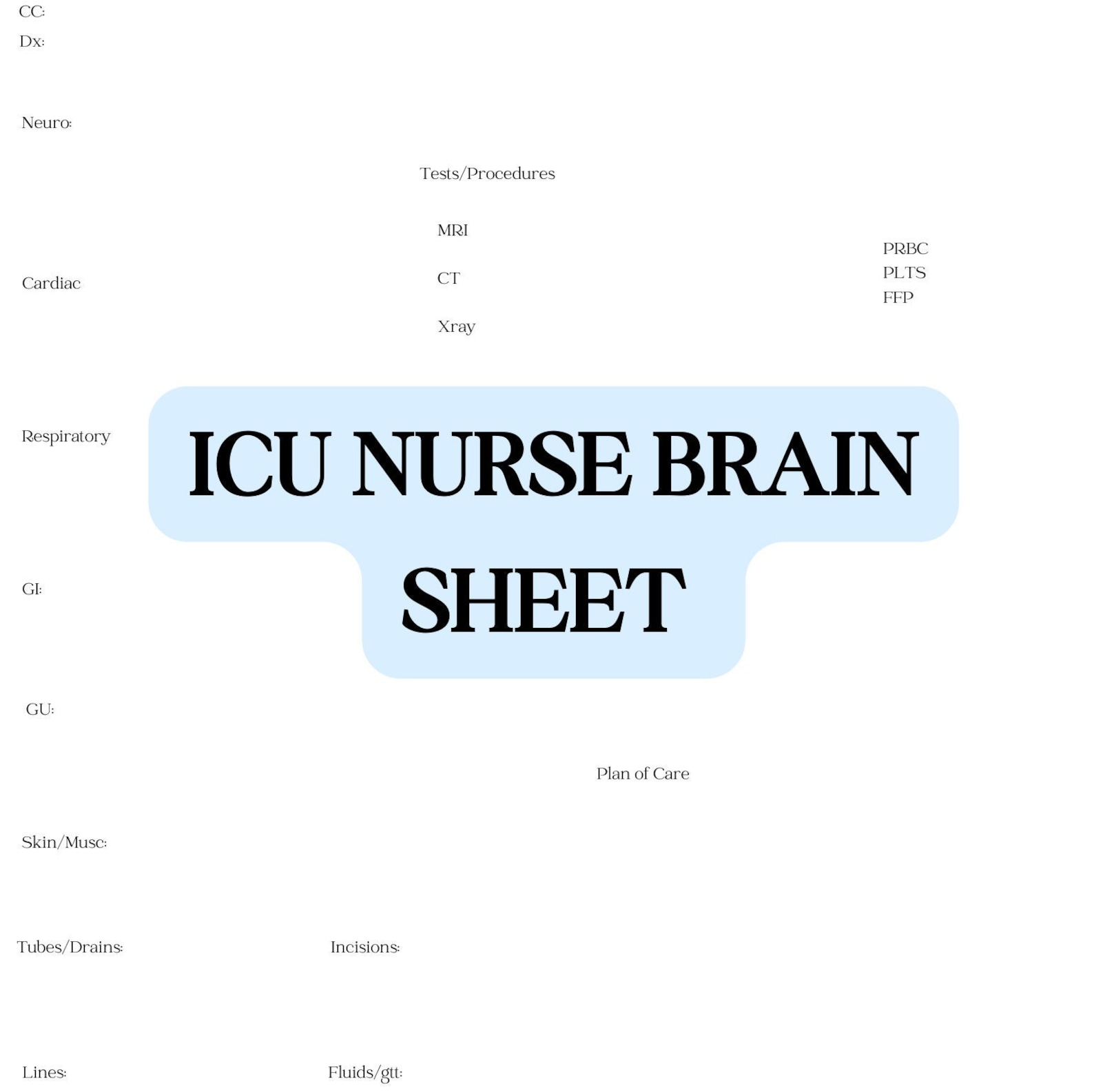 ICU Nurse Brain Report Sheet: Printable RN Template (PDF Download) - Etsy
