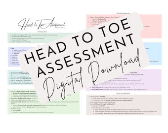 HEAD TO TOE assessment printable, Nursing School Student Comprehensive Guide, Med Surg, Clinical Tool
