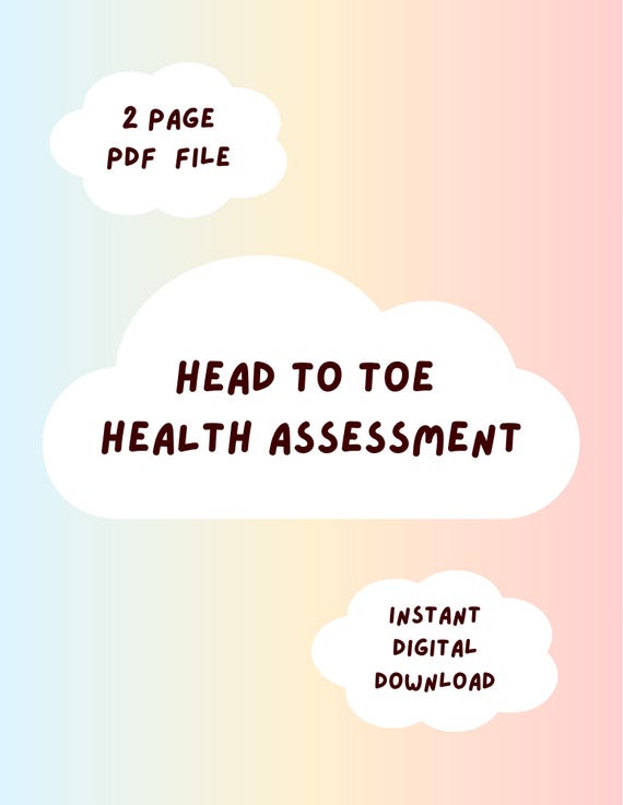 HEAD TO TOE assessment printable, Nursing School Student Comprehensive Guide, Med Surg, Clinical Tool