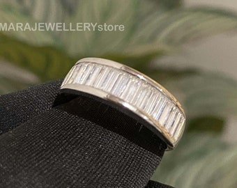 Alianza de boda con engaste de canal, alianza nupcial baguette, anillo de boda con engaste de canal, alianza baguette, alianza de boda de diamantes, alianza nupcial de moissanita