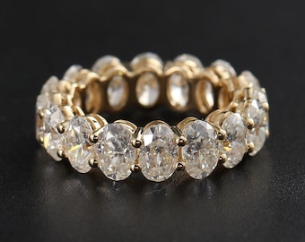 14K gult guld full evighet oval moissanit diamant förlovningsring, brudring, stapelband