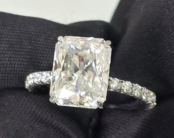 Moissanite Radiant Cut Engagement Ring, Solitaire Radiant Cut Moissanite Diamond Wedding Ring, 14K White Gold Solitaire Simple