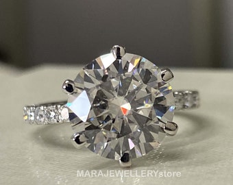 5ct Round Moissanite Ring, Round Engagement Ring, 14k Solid Gold Promise Ring, Round Solitaire Moissanite Bridal Ring, 6 Prong Ring