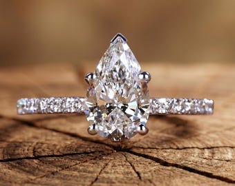 Pear Lab Grown Diamond Ring 2.0 Carat Pear Shaped Engagement Ring Micro Pave IGI Certified solitaire Diamond Ring, Wedding Anniversary ring