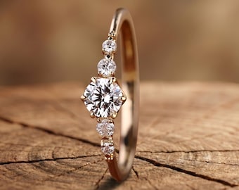 Dainty Round Lab Grown Diamond Promise Ring For Her, Diamond Engagement Ring for Women, 10k-14k-18k Ring in Yellow, White, Rose Gold