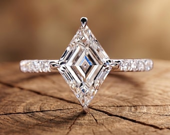 Lozenge Cut Lab Grown Diamond Engagement Ring IGI Certified, 14K White Gold Ring, 1.0 Carat, 2.0 Ct Solitaire Wedding Ring, Promise Rings