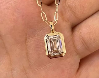 Collar con engaste de diamantes cultivados en laboratorio de talla esmeralda de 1,0 a 4,0 quilates, oro macizo de 14k.