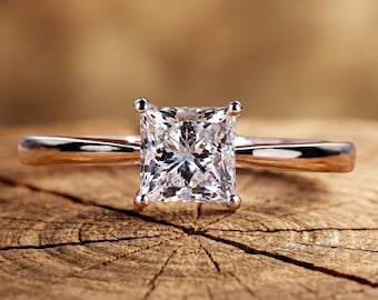 Anillo de compromiso solitario con diamante cultivado en laboratorio, talla princesa, certificado por IGI, de 1,01 quilates, color E, claridad VVS2, hecho a mano en oro blanco de 14k.