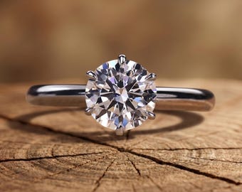 1.15 Carat E-VVS2 Round 6 Claw Prong Setting Lab Grown Diamond Engagement Rings, 14k Solid Gold Ring, Solitaire Diamond Ring IGI Certified