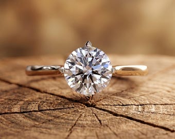 3 Carat E-VVS2 Round Brilliant 4 Claw Prong Set Lab Grown Diamond Engagement Ring 14k Yellow Gold Round Solitaire Diamond Ring IGI Certified