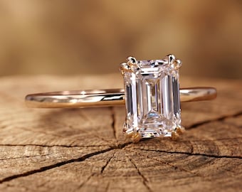 Anillo de diamante cultivado en laboratorio, anillo de compromiso con diamante talla esmeralda de claridad E-VVS2 de 1,0 a 3,0 quilates, anillo de diamante creado en laboratorio, diamante certificado por IGI