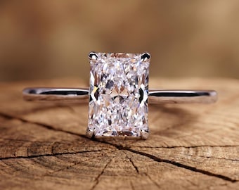 Anillo de compromiso con diamante cultivado en laboratorio Radiant de 1.0 a 3.00 CT, diamante CVD de talla radiante, anillo de boda, anillo de propuesta solitario, anillo con engaste de tulipán