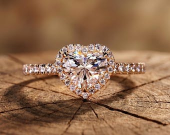Heart diamond engagement ring rose gold, E-VVS2 Dainty diamond ring, Lab diamond promise ring, Women diamond ring, Anniversary gift for her