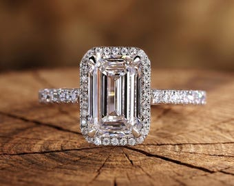 Anillo solitario de diamante cultivado en laboratorio con talla esmeralda de 1,0 a 3,0 quilates, anillo de compromiso de oro blanco de 18 quilates, engaste de garras, certificado IGI E-VVS2.