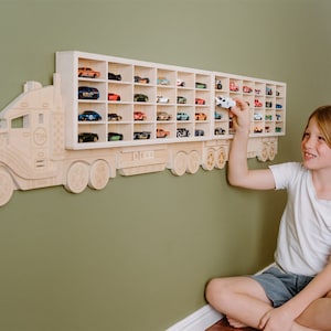 Wood Toy Car Storage Organizers – Matchbox & Hot Wheels Car Compatible - Rig and Trailer sold separately - each holds 24 Diecast cars