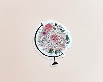 Flower globe | earth | die cut sticker | laminated sticker | waterproof | vinyl sticker | notebook, journal and laptop | gift | floral