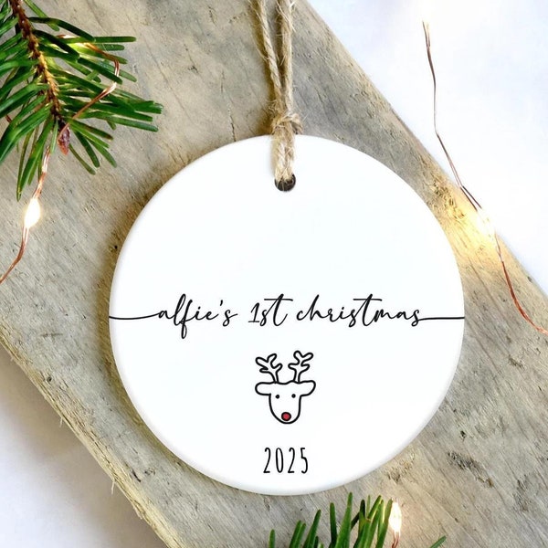 Baby's 1st Christmas Ornament | Personalised Name Bauble | Gift for New Baby | Baby First Christmas Keepsake Gift | Reindeer Decoration