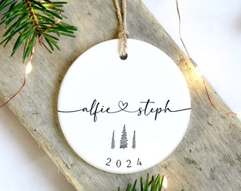 Couple Names Ornament Personalised | Custom Heart Bauble Christmas Tree Decoration Gift | For Couple, Newlyweds, Engagement Present