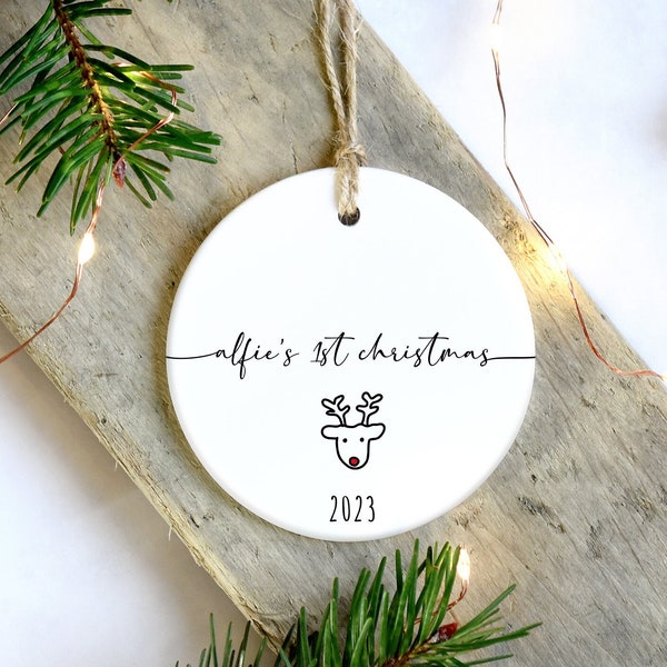 Baby's 1st Christmas Ornament | Customised Name Bauble | Gift for New Baby | Baby's First Christmas Keepsake Gift | Reindeer Decoration